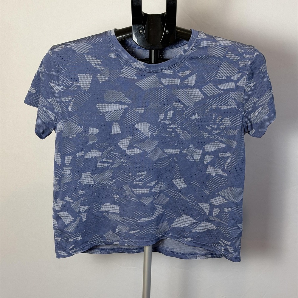 Lululemon Shirt Women Aprox:Small Blue‎ Geometric Short Sleeve Athletic Top